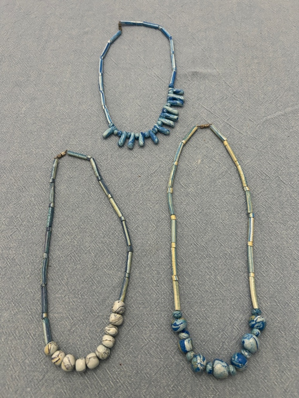 Hand Crafted Blue and Cream Beaded Women's Necklace Trio NEW